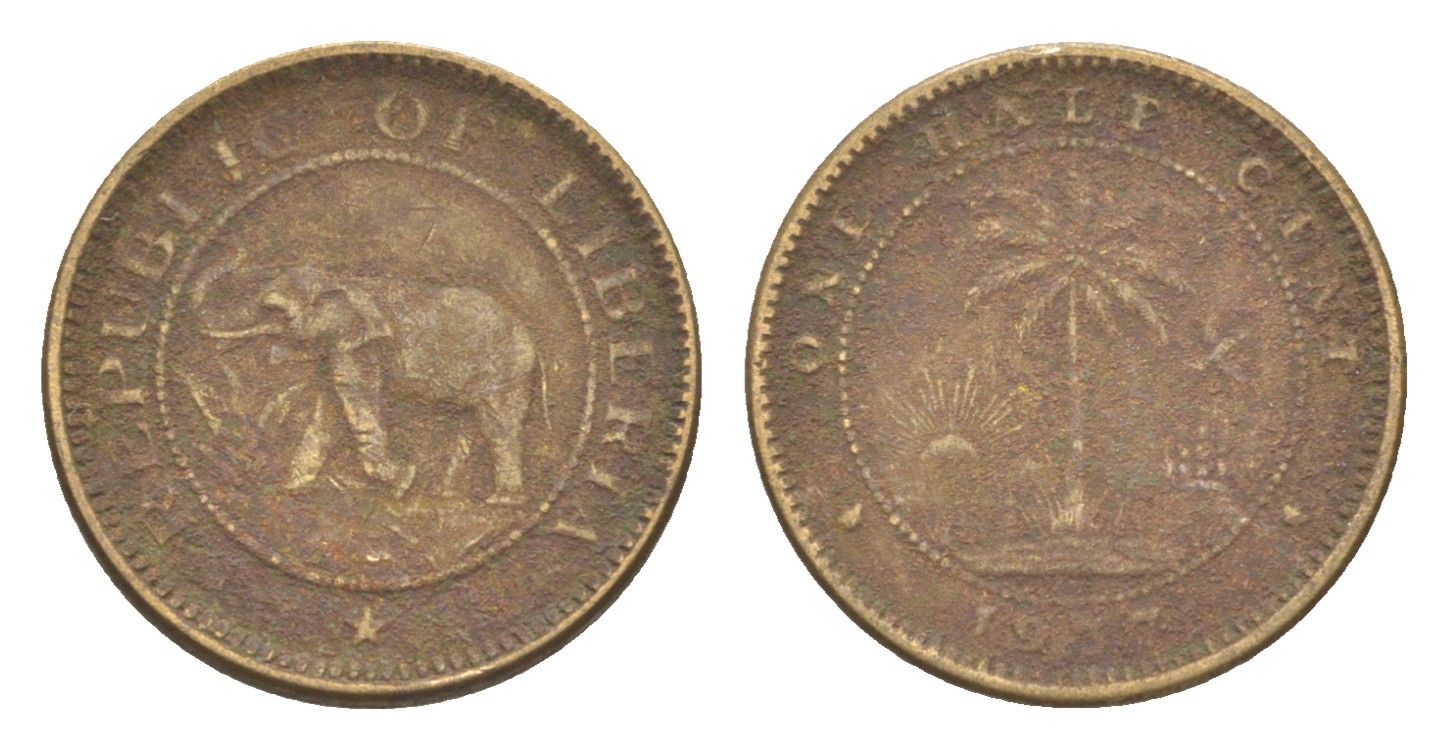 Либерия 1/2 цента 1937 KM 10 латунь 4614-937