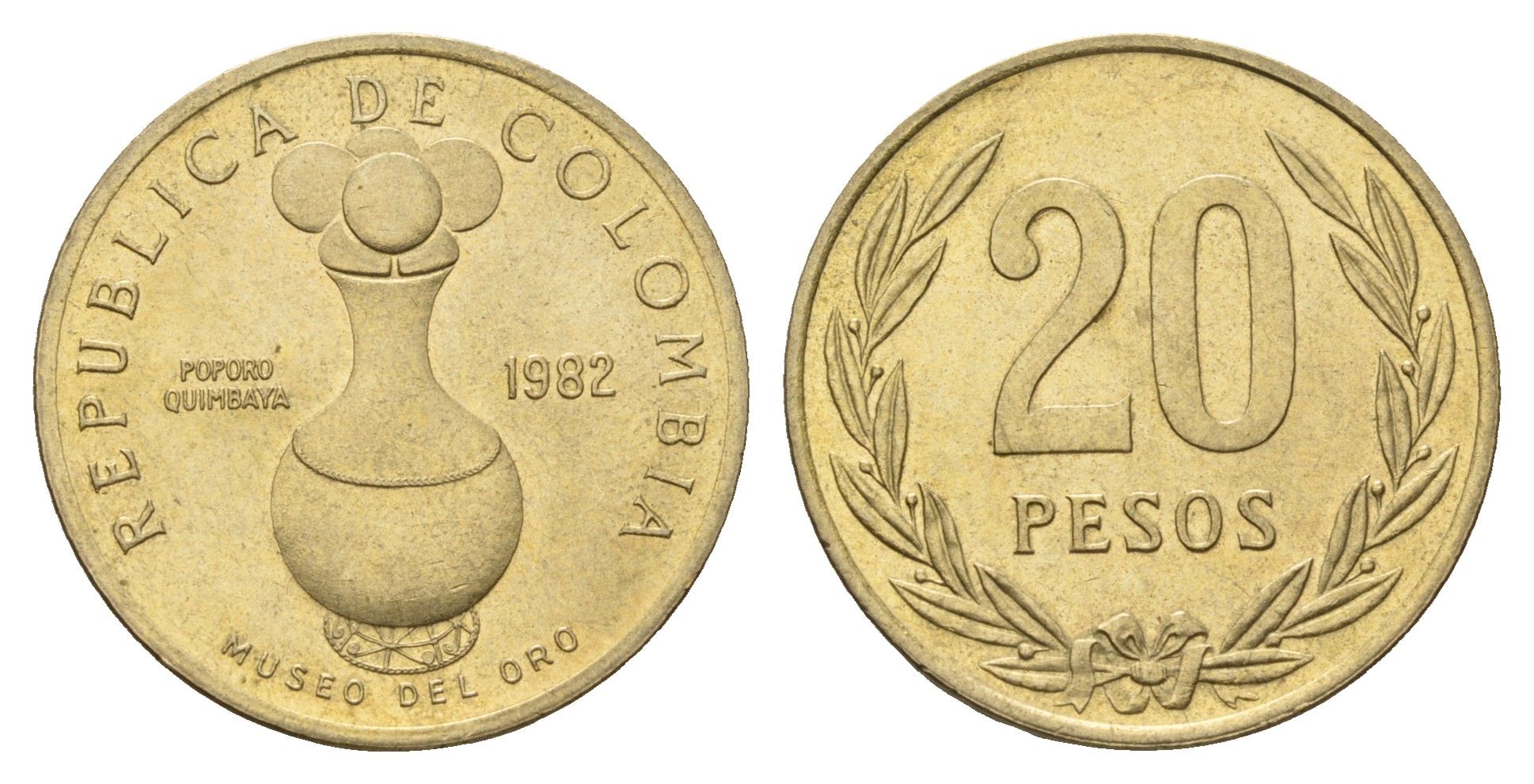 Колумбия 20 песо 1982 KM 271 алюминиевая бронза UNC 4693-122