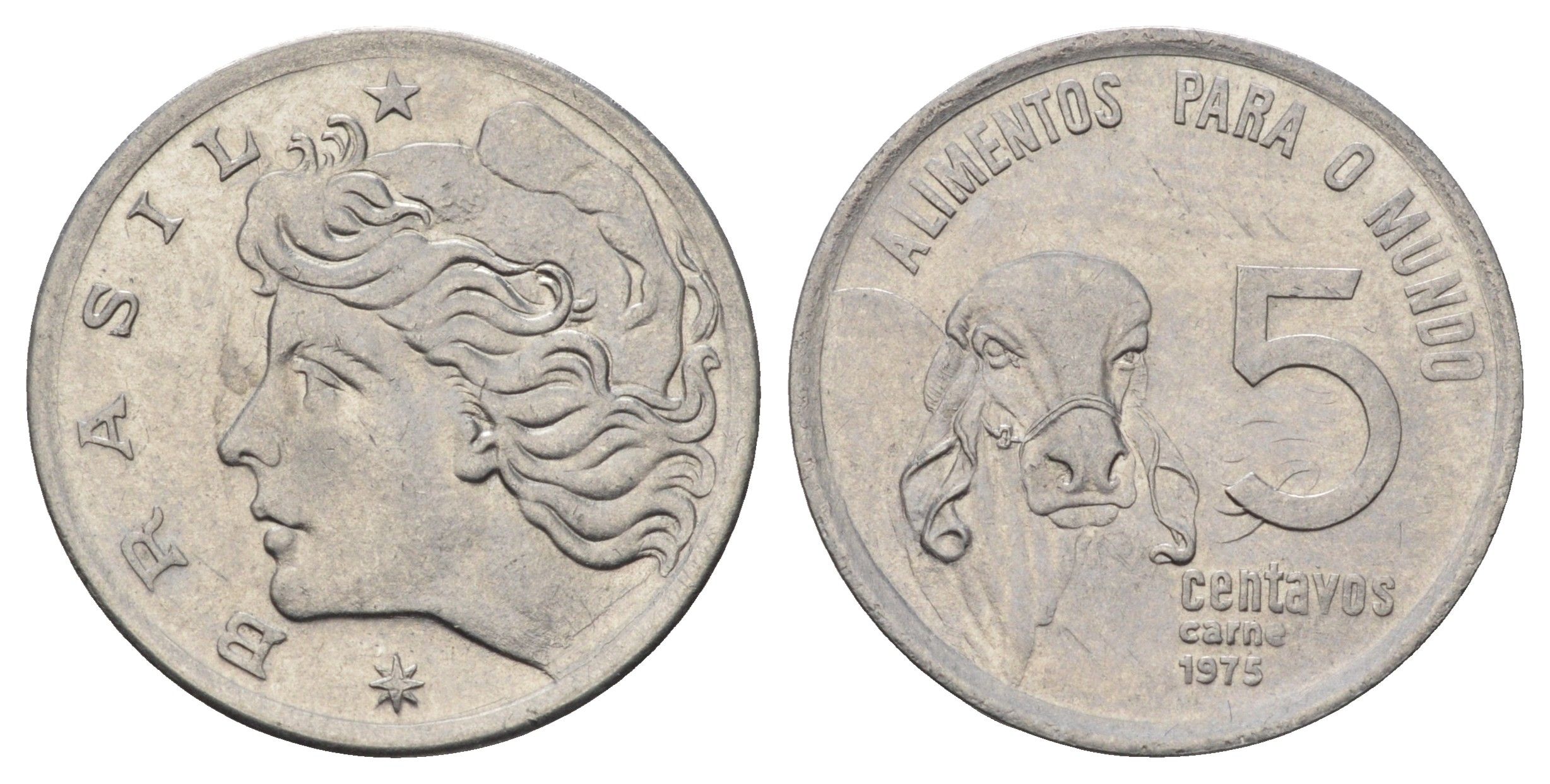 Бразилия 5 сентаво 1975 ФАО - Зебу KM 587 нержавеющая сталь UNC 218-1161