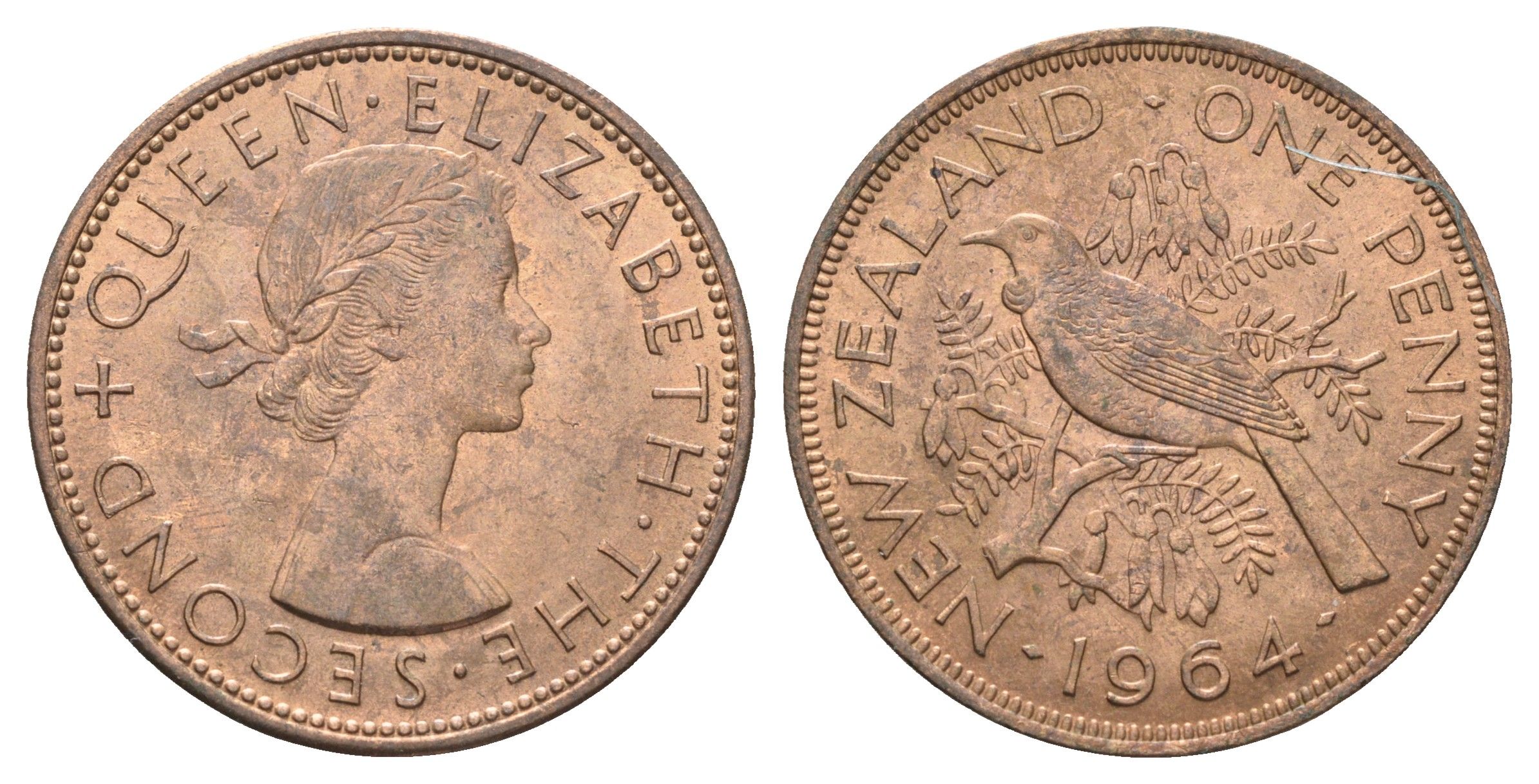 Новая Зеландия 1 пенни 1964 Елизавета II (1952-2022), новозеландский туи KM 24.2 бронза aUNC 4587-833