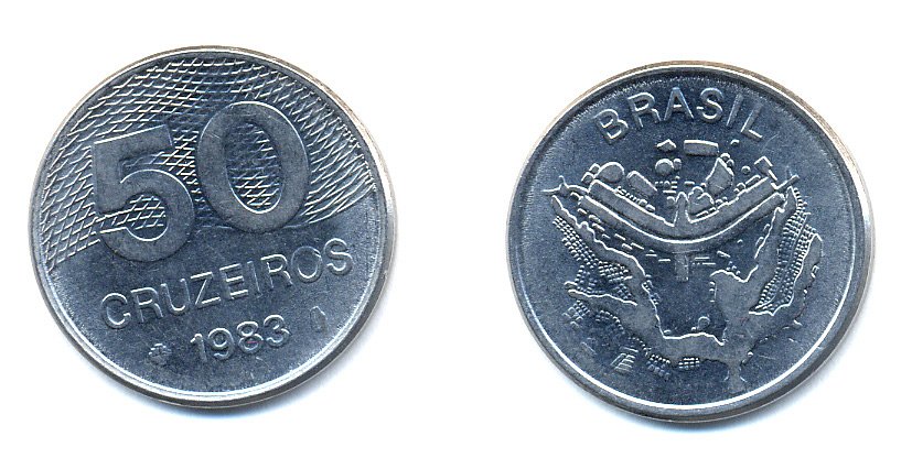 БРАЗИЛИЯ 50 КРУЙЗЕЙРО 1983 KM 594.1 сталь aUNC 51-4811