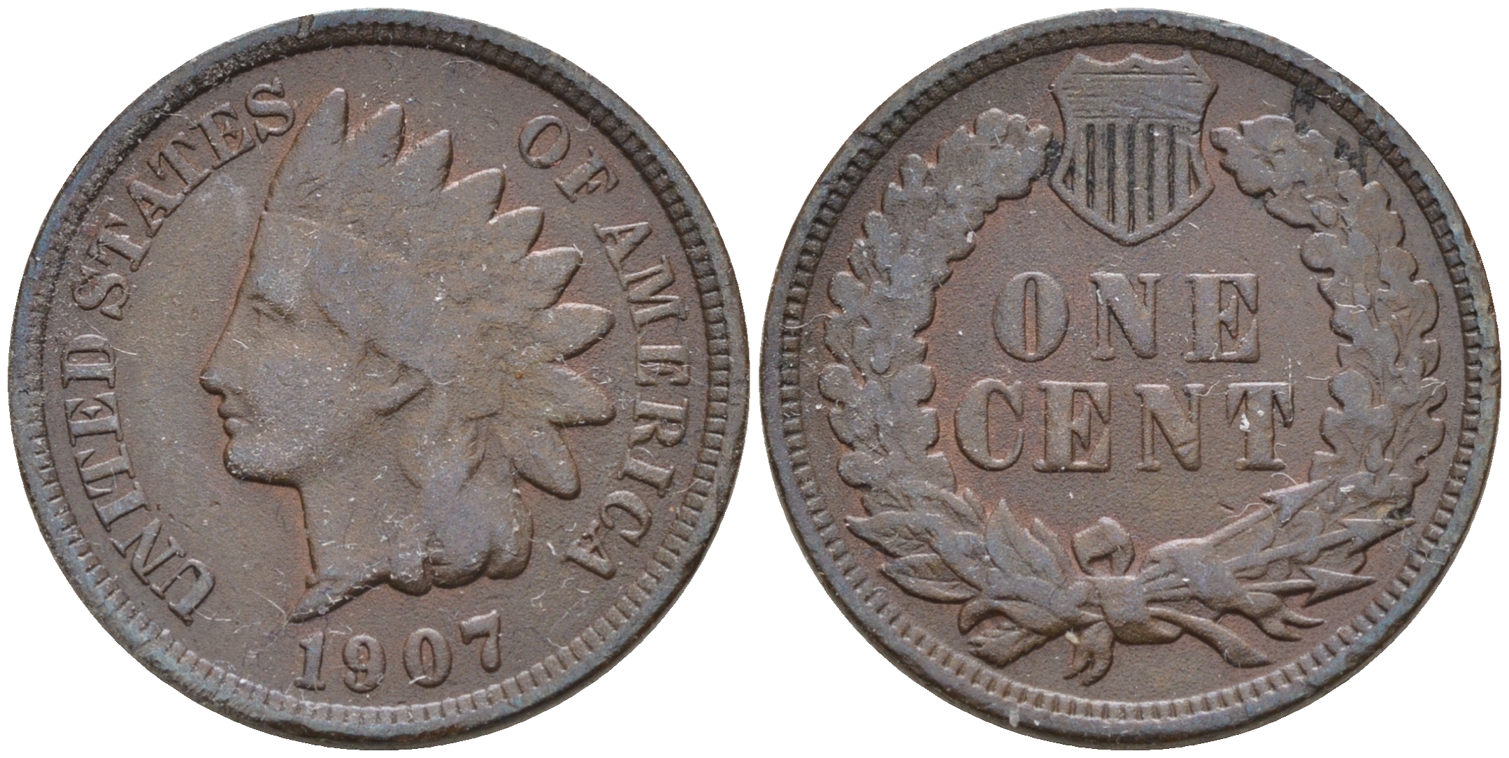 США 1 цент 1907 индеец, Indian head KM 90a бронза    4124-712