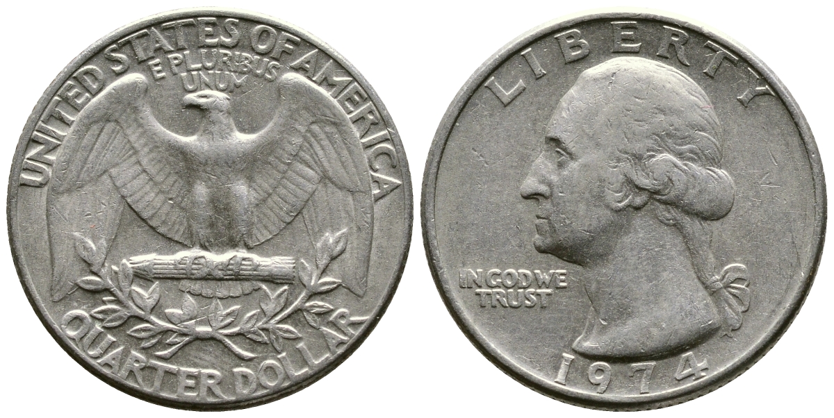 США 25 центов (квотер) 1974 Вашингтон KM 164a медь плакированная медно-никелем 57-631