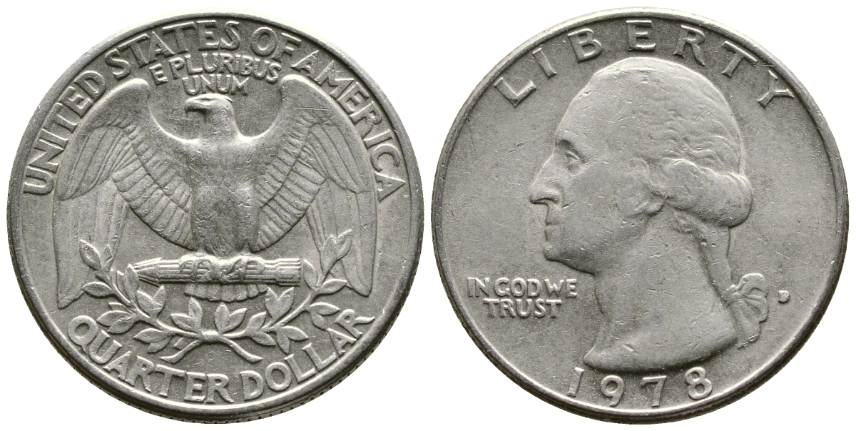 США 25 центов (квотер) 1978 D, Вашингтон KM А164а медь плакированная медно-никелем 57-941