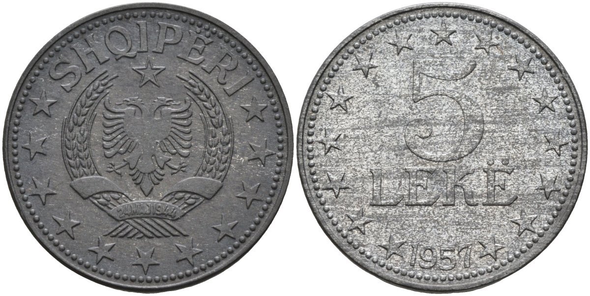 Албания 5 леков 1957 KM 38 цинк UNC 4367-641