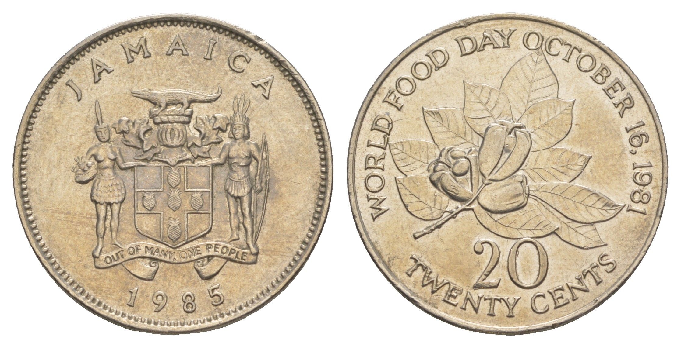 Ямайка 20 центов 1985 ФАО - WORLD FOOD DAY OCTOBER 16.1981 KM 120 медно-никель 4652-612