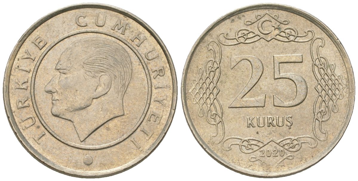 Турция 25 курушей 2020 KM 1242 медно-никель 4546-727