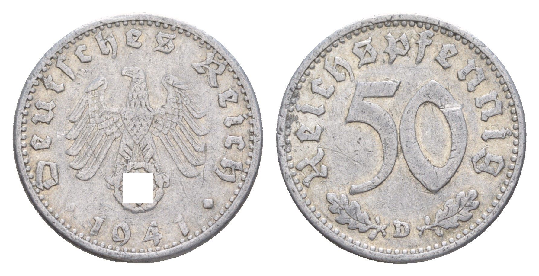 Германия 50 рейхспфеннигов 1941 D KM 96, J. 372 алюминий 4648-1044