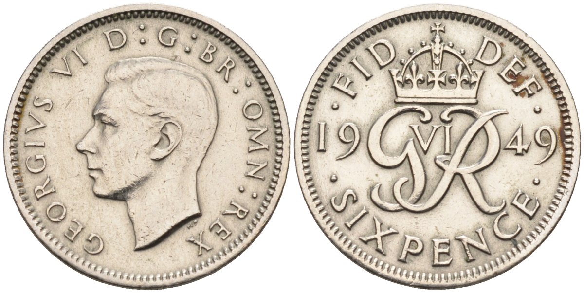 Великобритания 6 пенсов 1949 Георг VI (1936-1952) KM 875, Spink 4110 медно-никель 4585-228