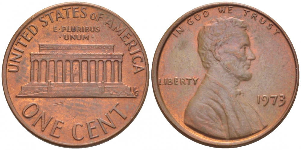 США 1 ЦЕНТ 1973 ЛИНКОЛЬН KM 201 медь цинк UNC 3309-256