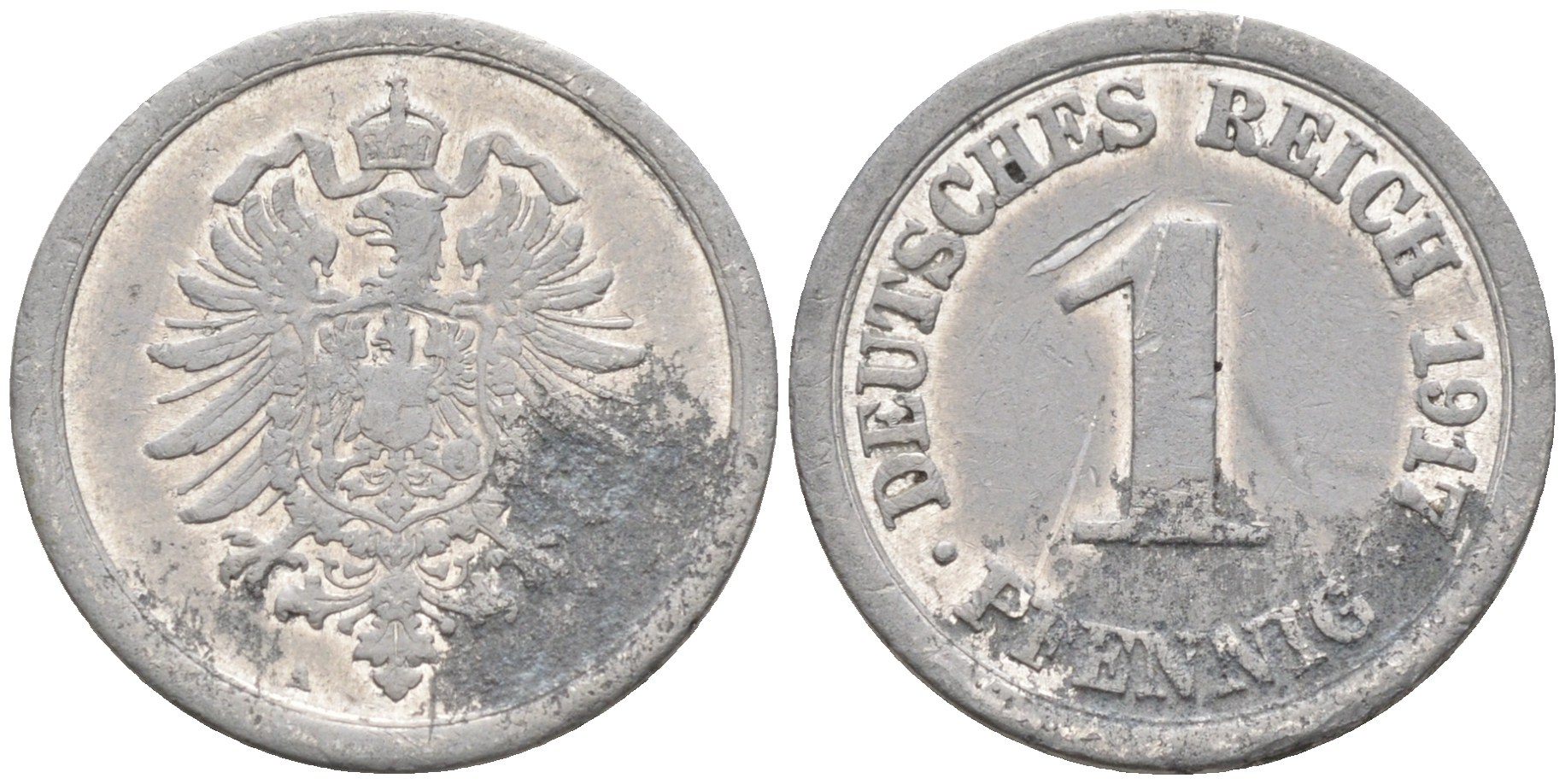 Германия 1 пфенниг 1917 A KM 24, J. 300, Weege 2 алюминий 4594-1254