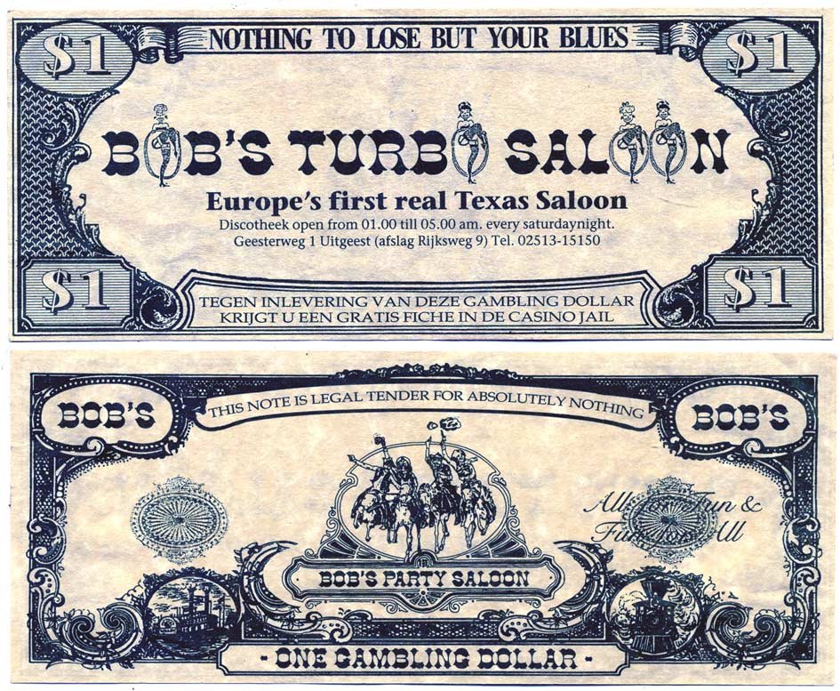 НИДЕРЛАНДЫ 1 ИГРОВОЙ ДОЛЛАР ND BOBS PARTY SALOON бумага 7146-64-2-1