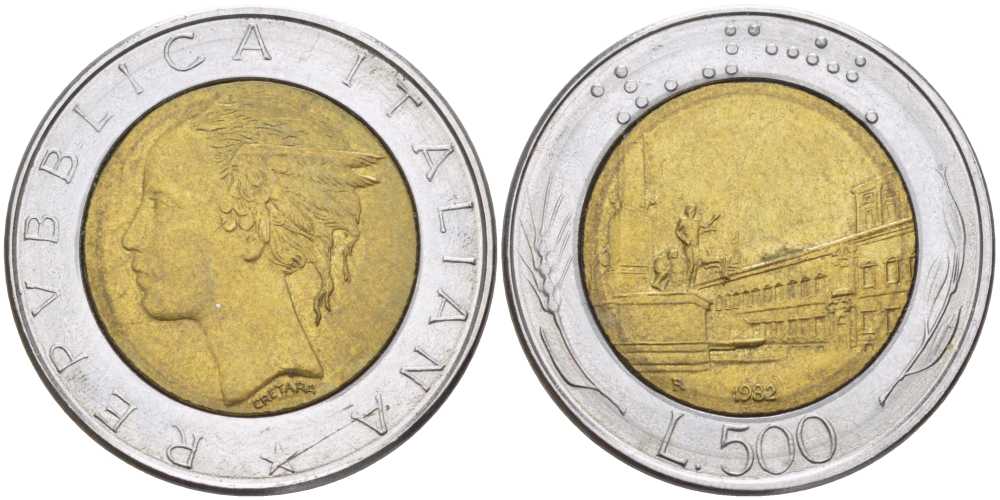 Италия 500 лир 1982 R, Квиринальский дворец в Риме KM 111 биметалл 113-1236