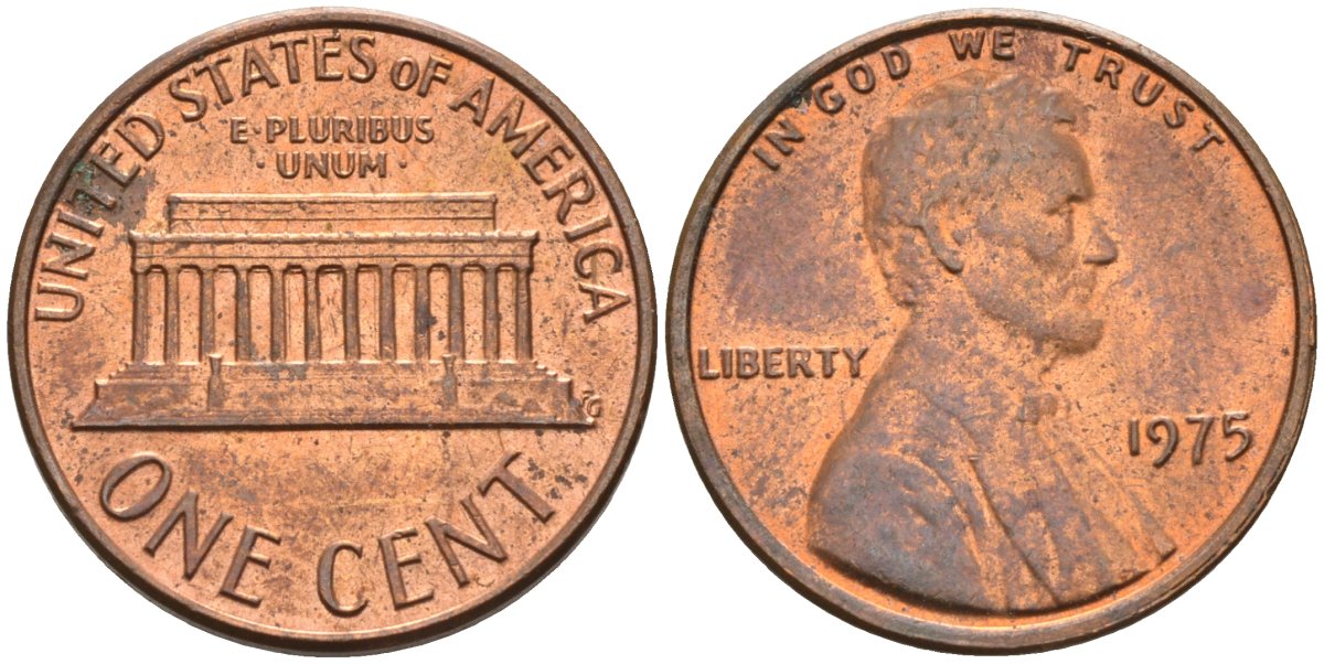 США 1 цент 1975 Линкольн KM 201 медь цинк 4115-922