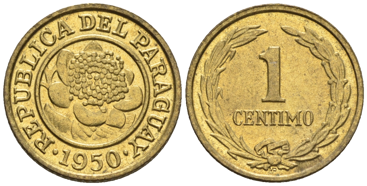 Парагвай 1 сентимо 1950  KM 20 алюминиевая бронза  aUNC  220-1027