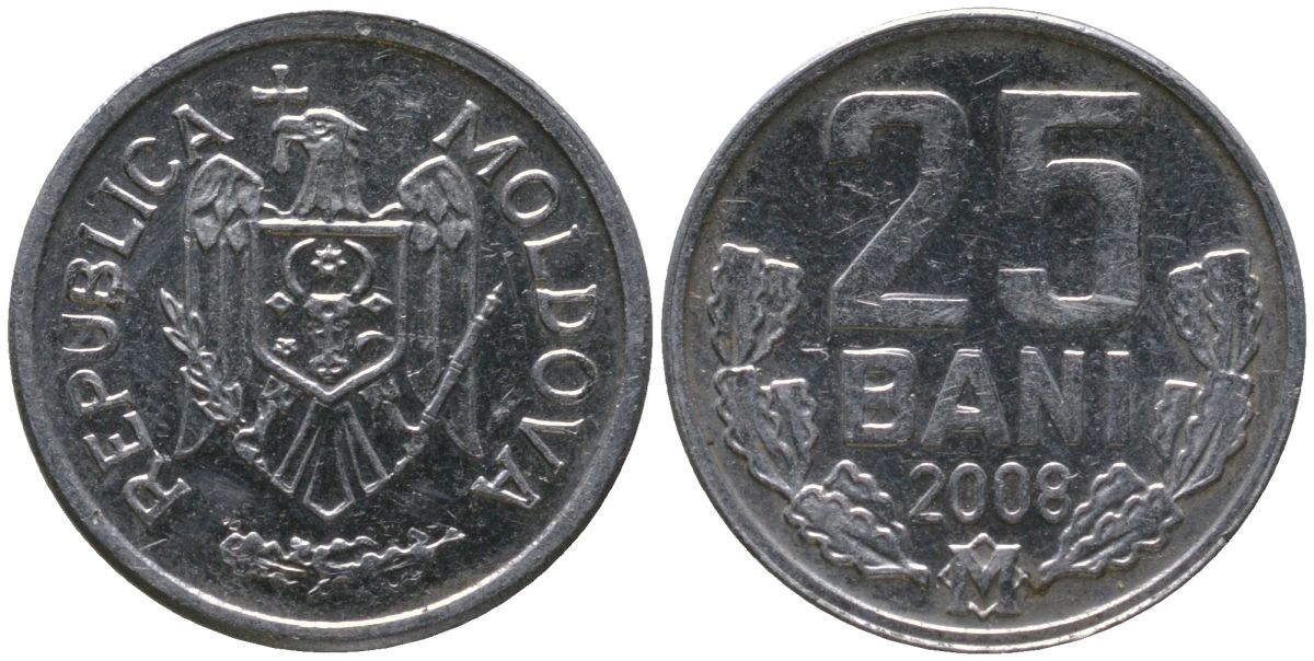 Молдавия 25 бани 2008 KM 3 алюминий 4549-1022
