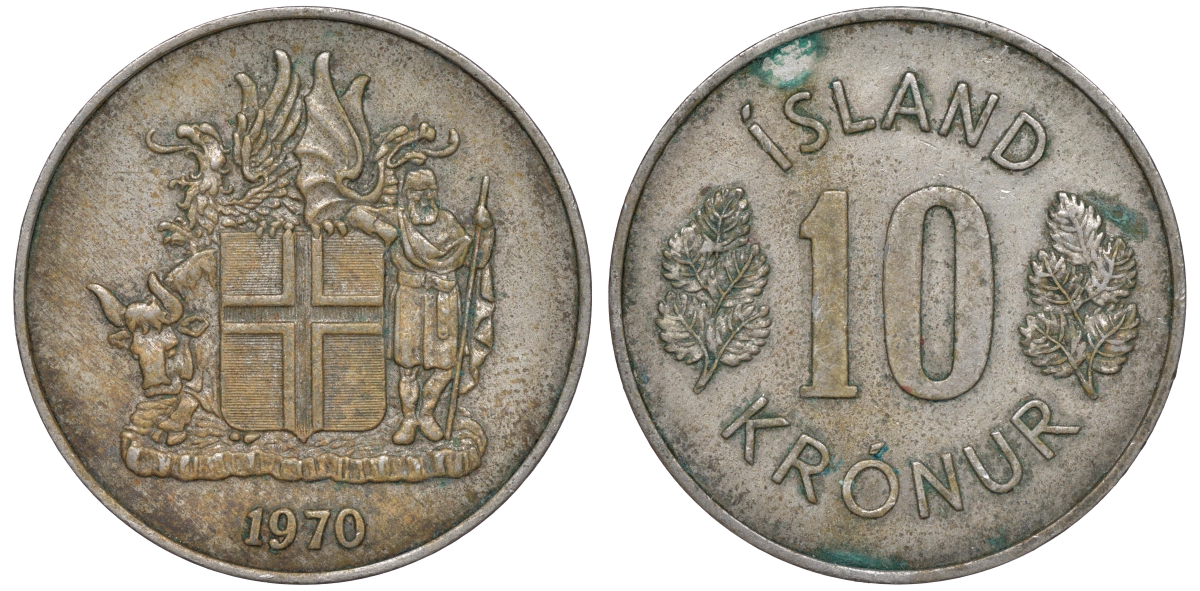 Исландия 10 крон 1970 KM 15 медно-никель 4607-123