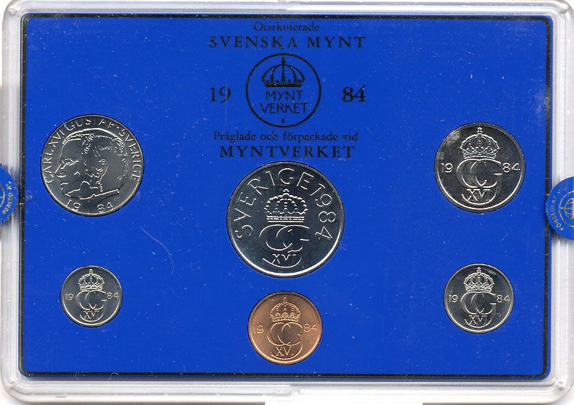 Швеция набор монетного двора из 6 монет 1984 в пластике, Карл XVI Густав (1973- ) KM MS31 UNC 5-4-2-43