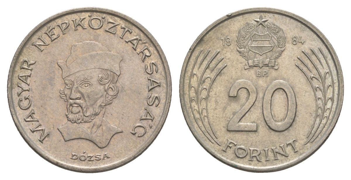Венгрия 20 форинтов 1984 BP, Дьердь Дожа KM 630 медно-никель 4631-1041