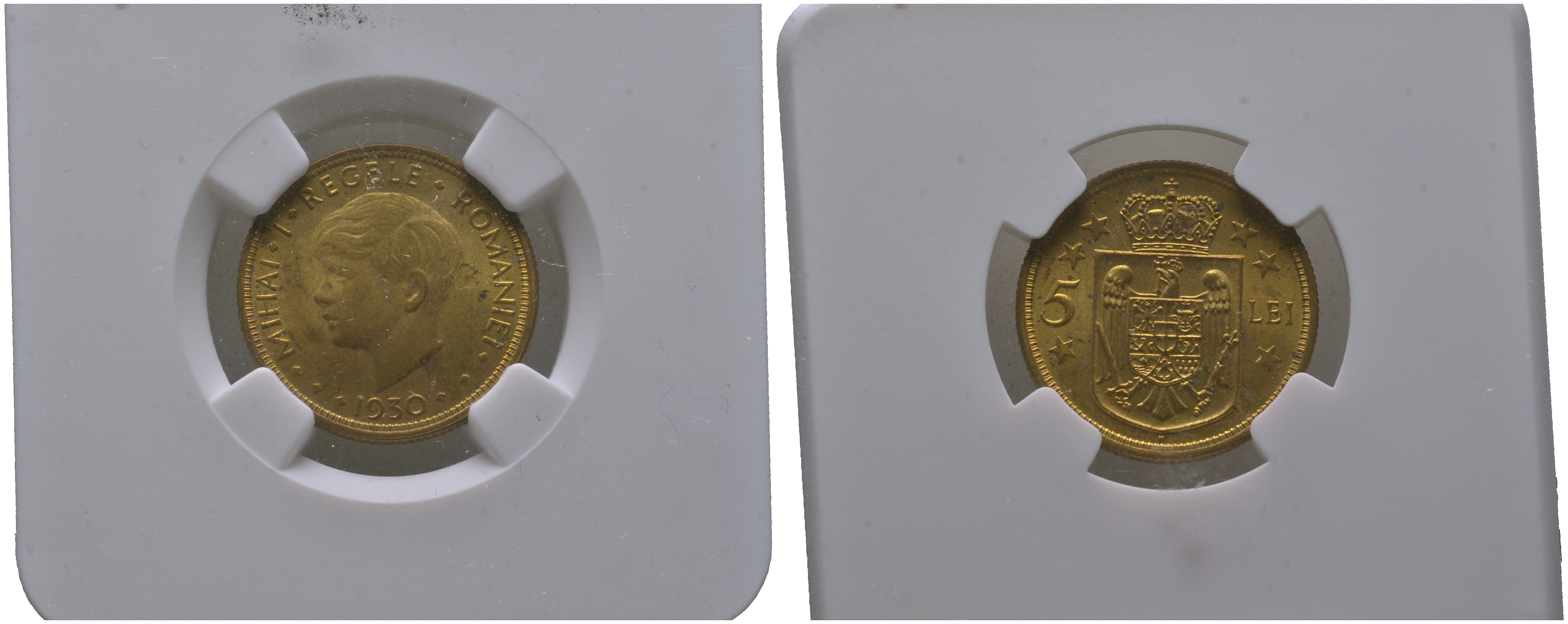 Румыния 5 лей 1930 в слабе NGC, грейд MS 62 KM 48 никель латунь UNC 15-011-10