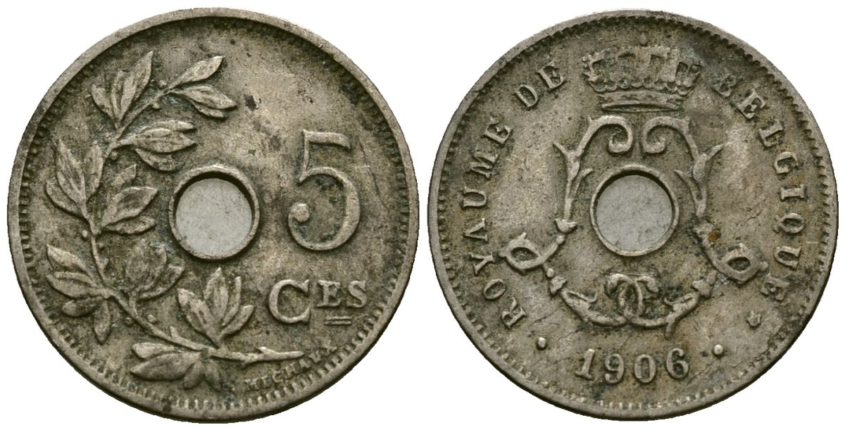 Бельгия 5 сантимов 1906 Belgique KM 54 медно-никель 4173-415