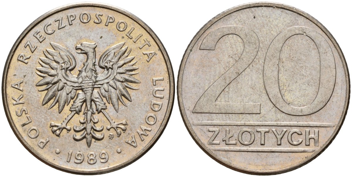 Польша 20 злотых 1989 MW Y 153.2 медно-никель 4187-743
