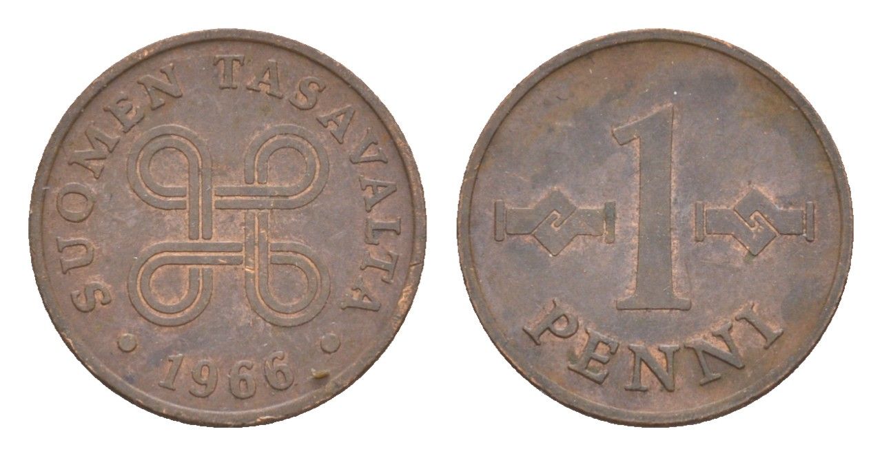 Финляндия 1 пенни 1966 KM 44 медь 4647-232