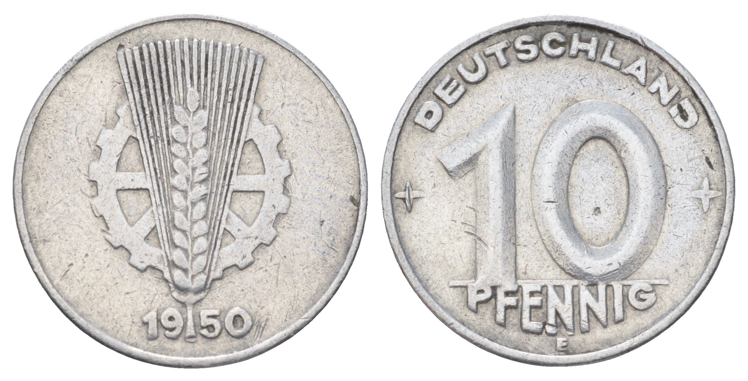 ГДР 10 пфеннигов 1950 E KM 3 алюминий 4668-1124