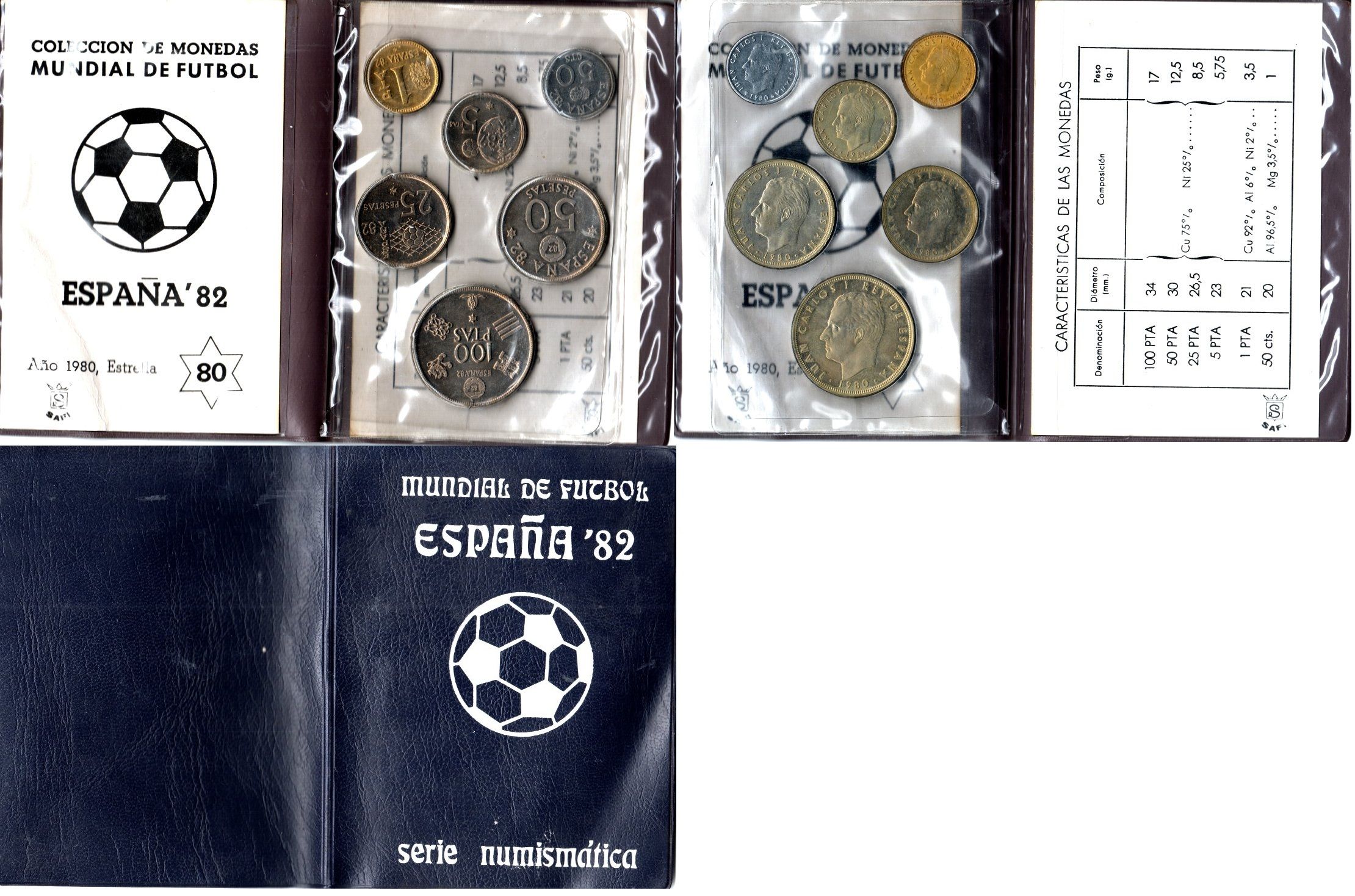Испания официальный набор из 6 монет (50 сентимов; 1, 5, 25, 50 и 100 песет) 1980 (1982) чемпионат мира по футболу в Испании 1982 года KM MS11 (815, 816, 817, 818, 819 и 820) 8-2-05-46