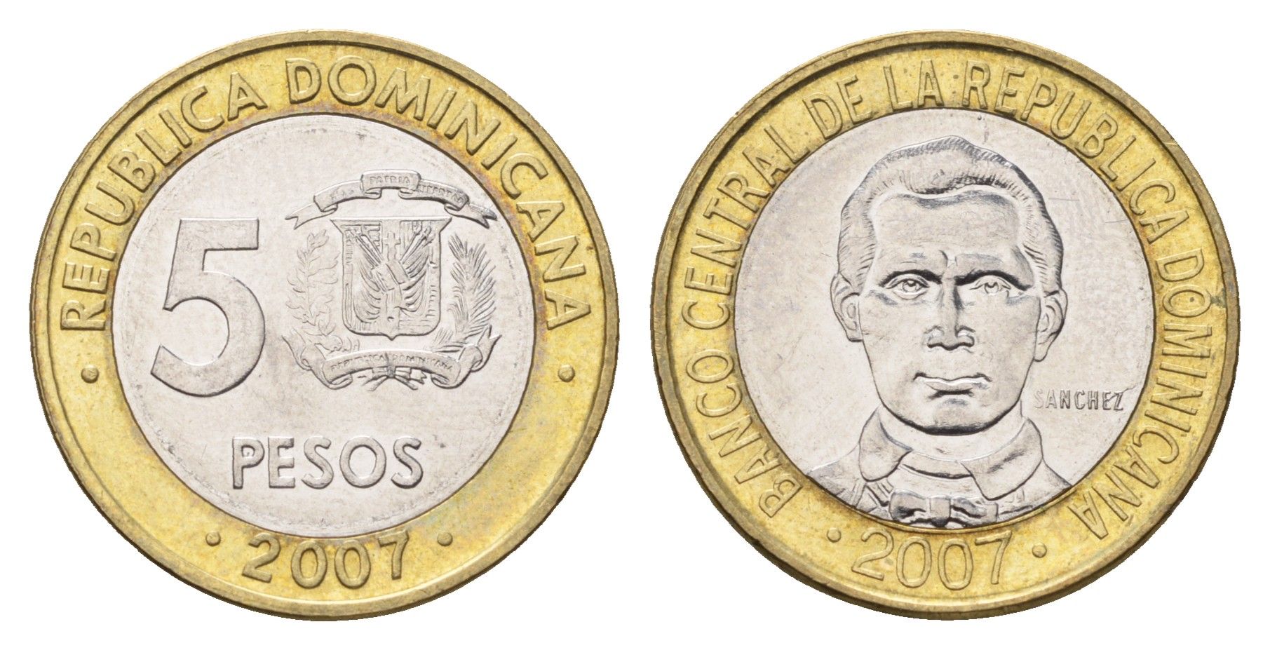 Доминикана (Доминиканская Республика) 5 песо 2007 KM 89 биметалл UNC 4695-1226