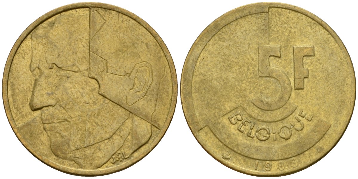 Бельгия 5 франков 1986 Belgique, Бодуэн I (1951-1993) KM 163 алюминиевая бронза 4601-133