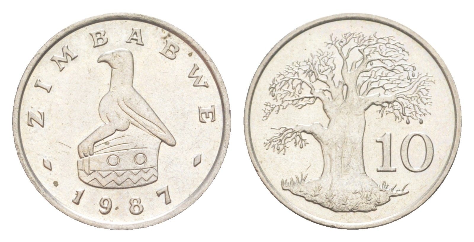 Зимбабве 10 центов 1987 птица-идол, баобаб KM 3 медно-никель UNC 4651-859