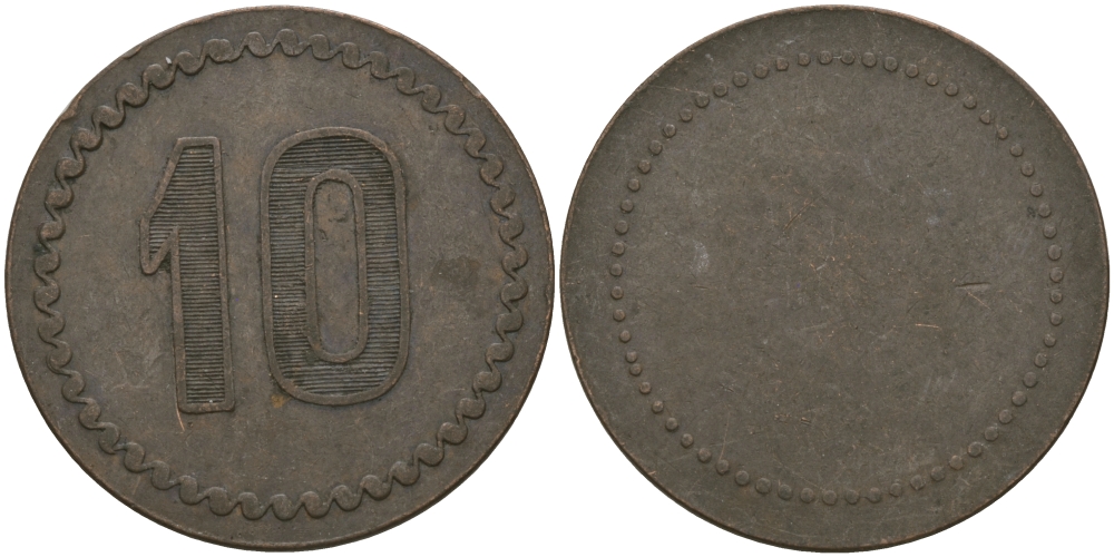 ФРАНЦИЯ 10 САНТИМОВ ND ПЛАТЕЖНЫЙ ЖЕТОН НАЧАЛА XX ВЕКА, НОМИНАЛ НА АВЕРСЕ, ЦИФРЫ НОМИНАЛА 12 ММ., ДИАМЕТР 24 ММ. медь 65-436