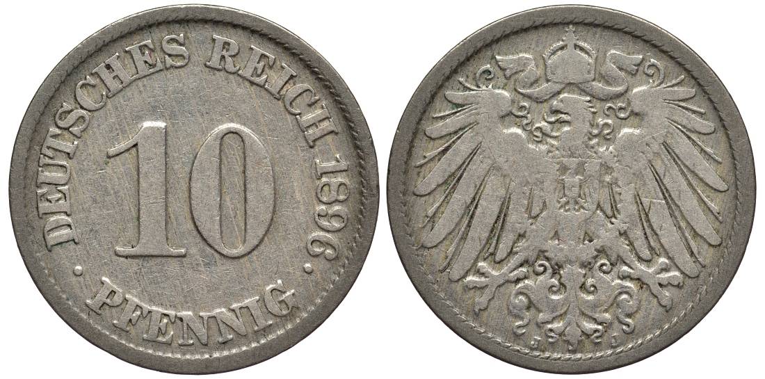 ГЕРМАНИЯ 10 ПФЕННИГОВ 1896 J KM 12, Jager 13, Weege 8 медно-никель 4538-827