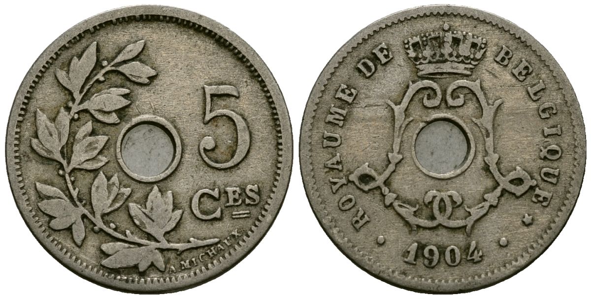 Бельгия 5 сантимов 1904 Belgique KM 54 медно-никель 4173-347