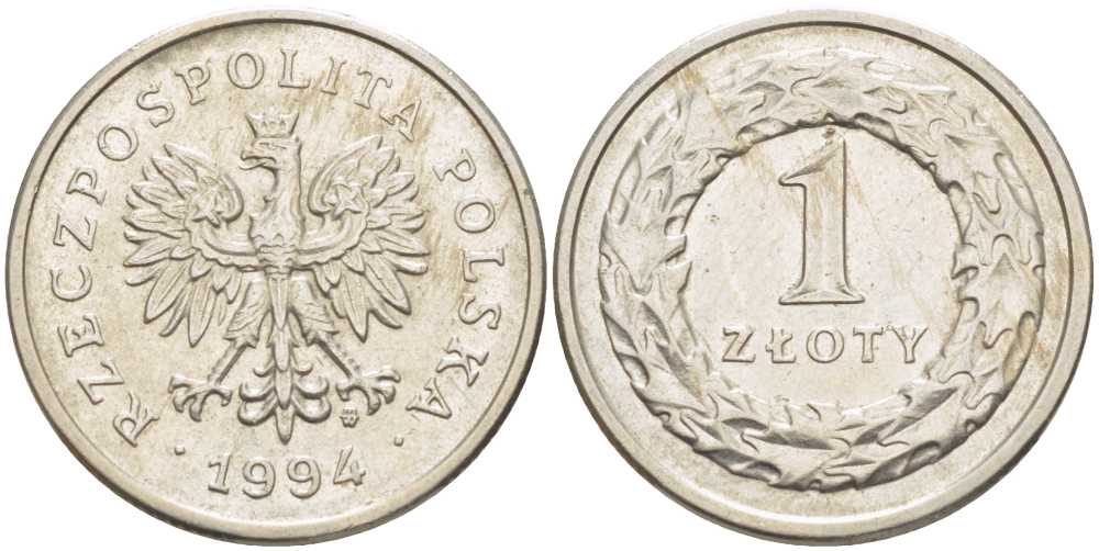 Польша 1 злотый 1994 MW KM 282 медно-никель 4402-112