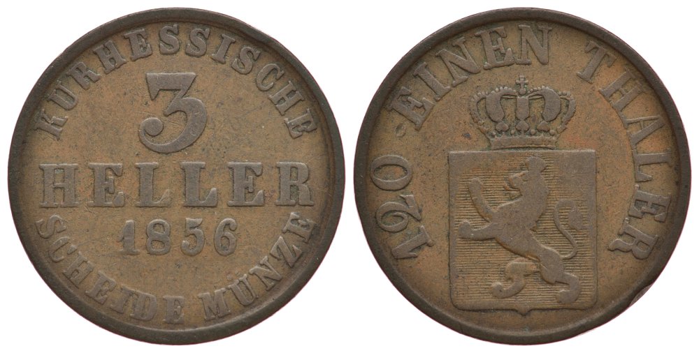 Гессен-Кассель 3 геллера 1856 KM 612 медь 186-555