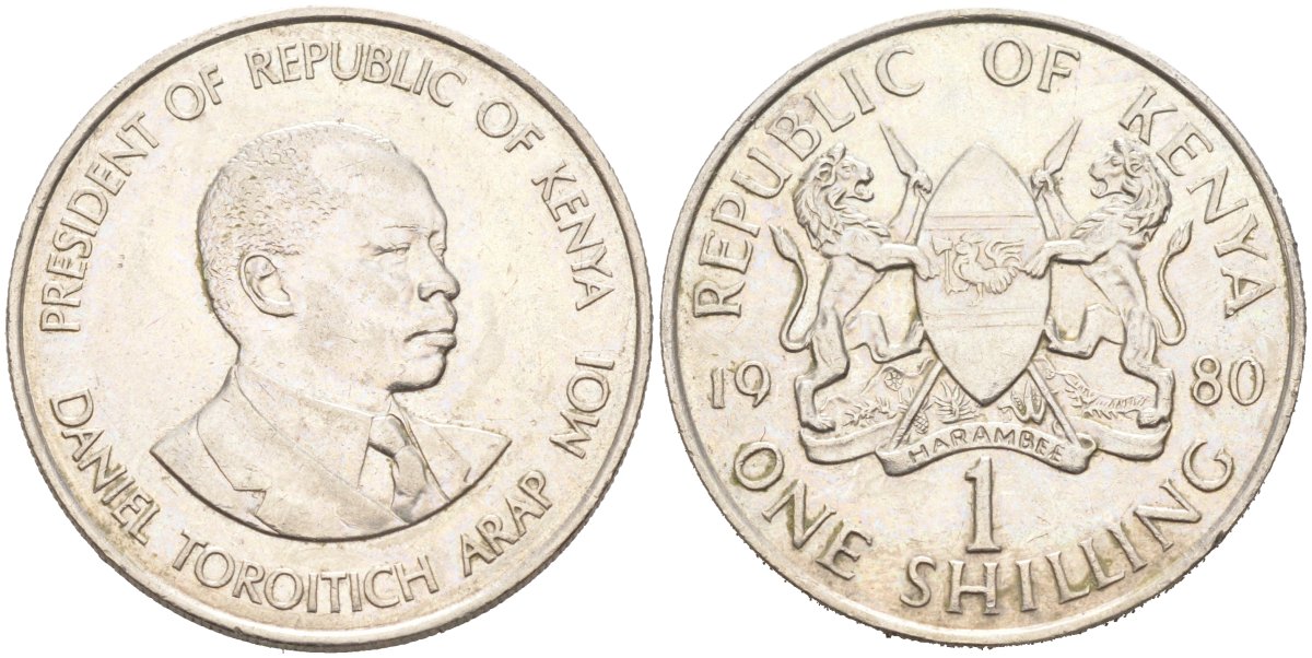 Кения 1 шиллинг 1980 Дэниэл арап Мои KM 20 медно-никель 4574-1243