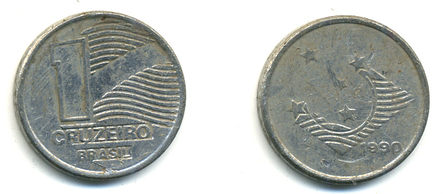 Бразилия 1 крузейро 1990 KM 617 нержавеющая сталь 93-1031
