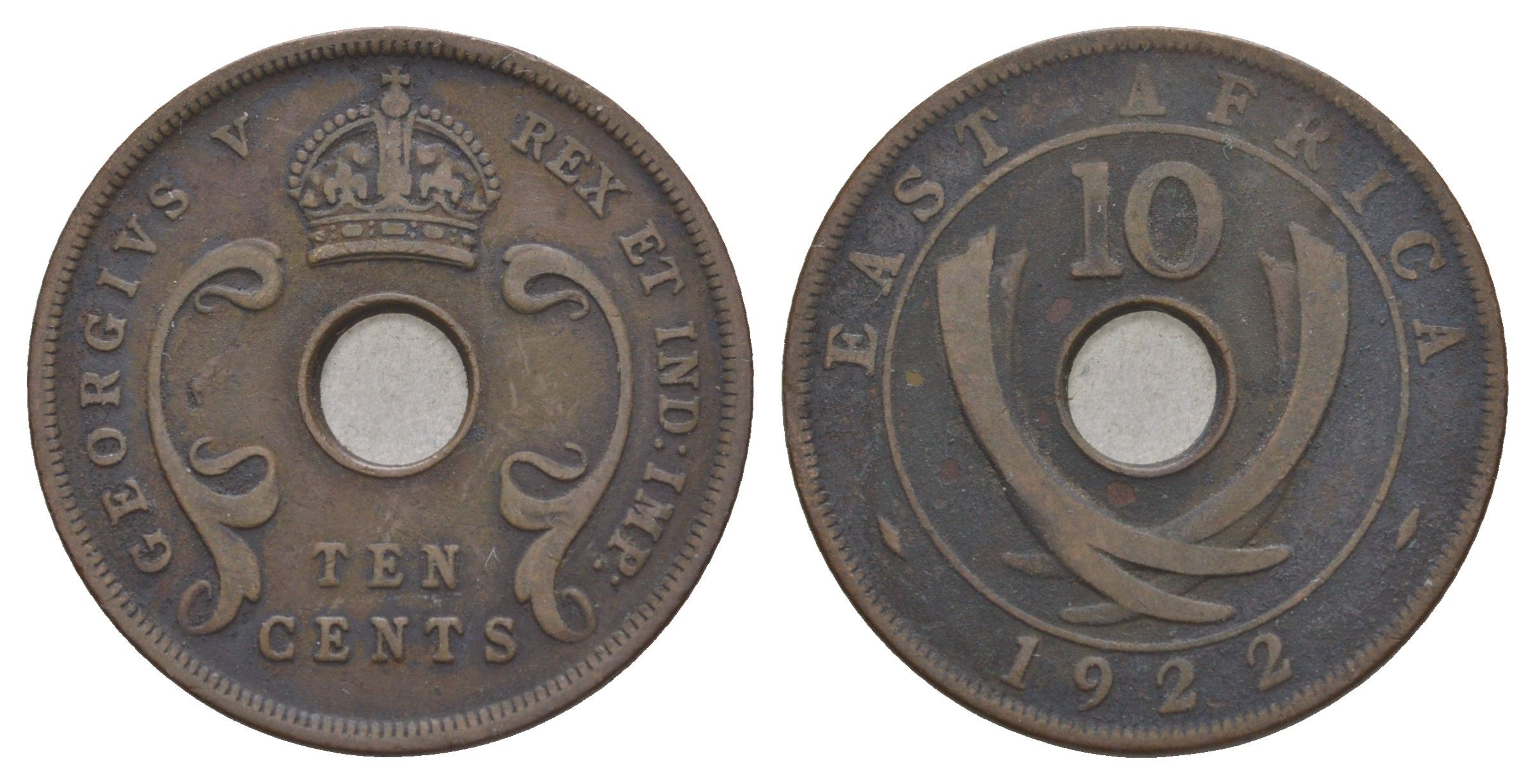Британская Восточная Африка 10 центов 1922 KM 19 бронза 69-244