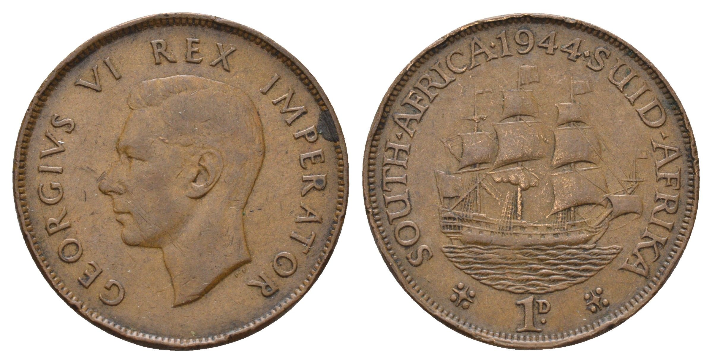ЮАР 1 пенни 1944 Георг VI (1936-1952) KM 25 бронза 4123-832