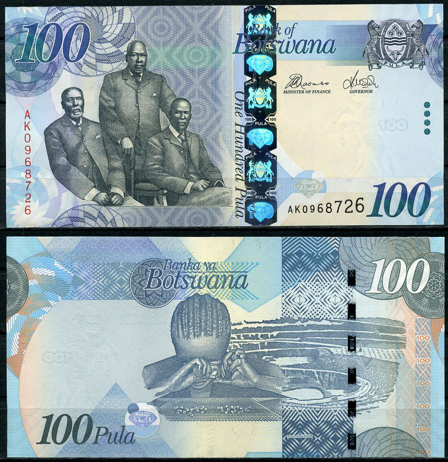 Ботсвана 100 пула 2016 три вождя (Себеле I, Батоен I, Кхама III), сортровка алмазов Pick 33 d  бумага  UNC (пресс) 448-17-3