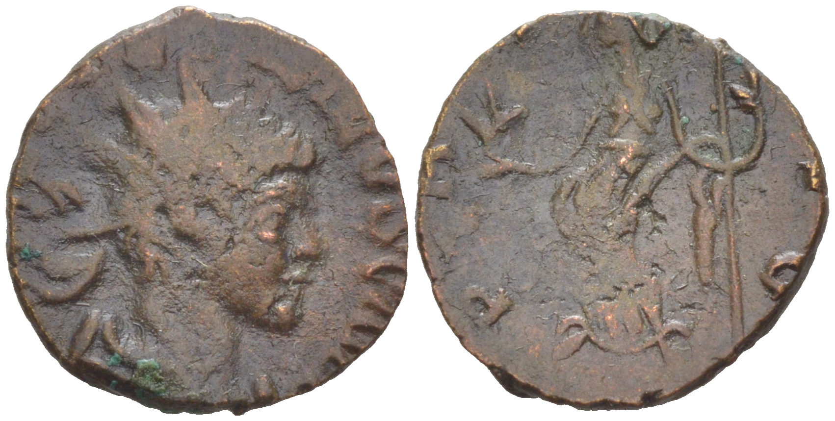 Римская Империя, императоры в Галлии антониниан 273 - 274 Тетрик II, C PIV ESV TETRICVS CAES, бюст цезаря / PAX AVG, Пация, персонификация мира, Августа Треверов RIC 247 биллон 1073-24-34