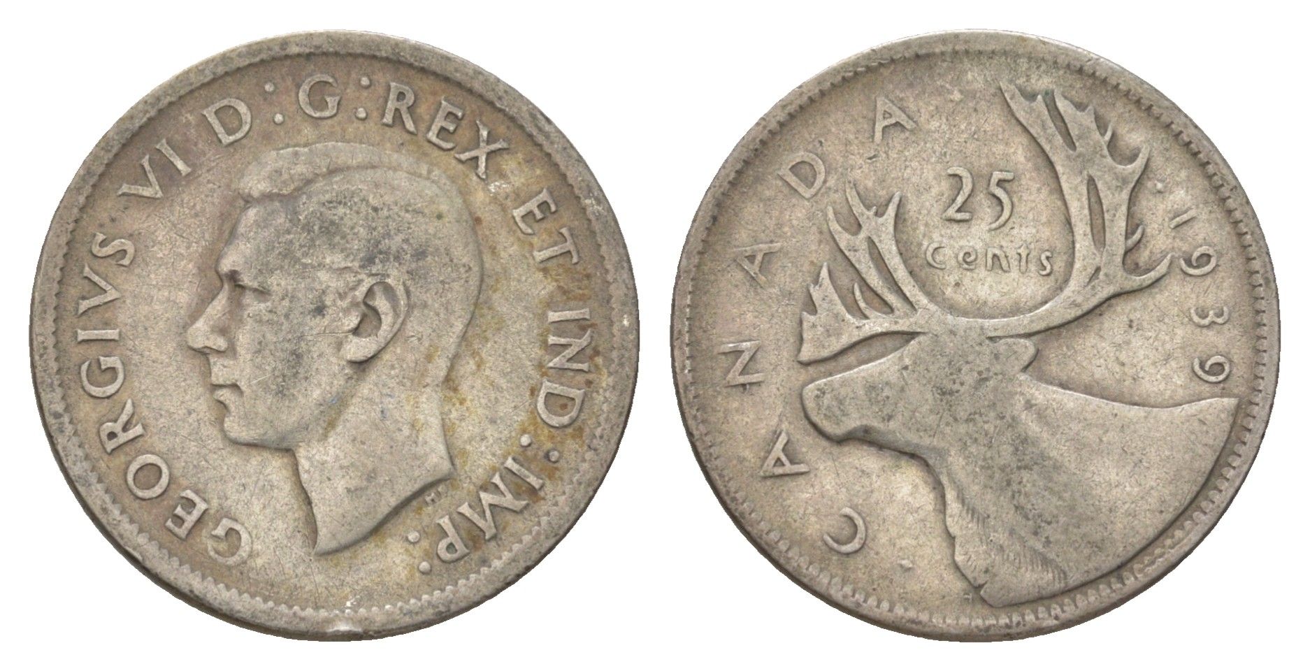 Канада 25 центов 1939 Георг VI (1936-1952), олень KM 35 серебро 4622-811