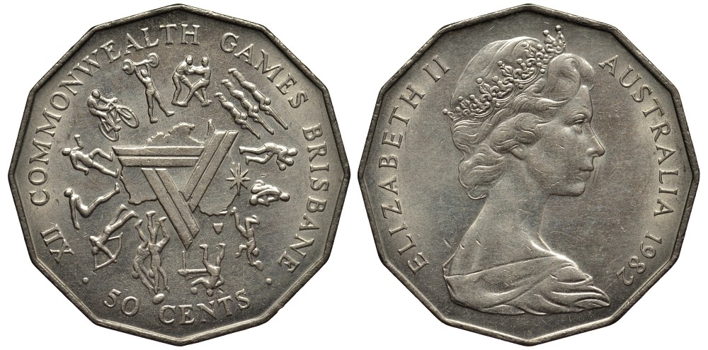 Австралия 50 центов 1982 Елизавета II (1952-2022), XII игры стран Британсого содружества KM 74 медно-никель 4536-114