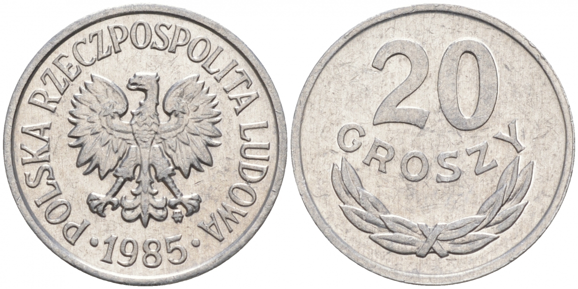 ПОЛЬША 20 ГРОШЕЙ 1985 MW KM А47 алюминий 4516-551
