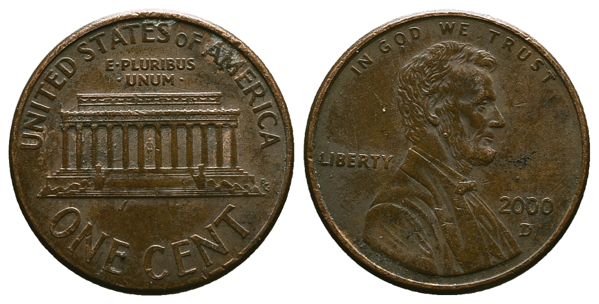США 1 ЦЕНТ 2000 D KM 201 b медь цинк 4385-523