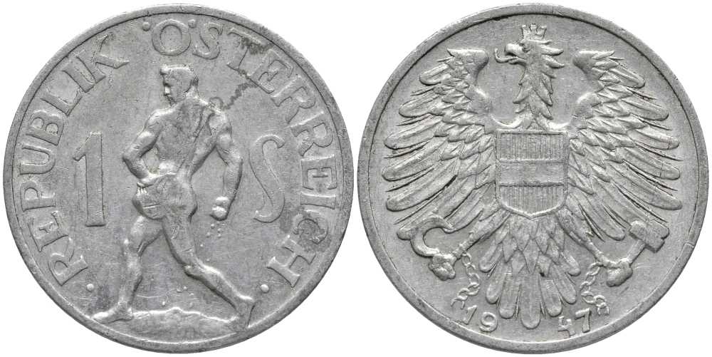 АВСТРИЯ 1 ШИЛЛИНГ 1947 KM 2871 алюминий 113-621