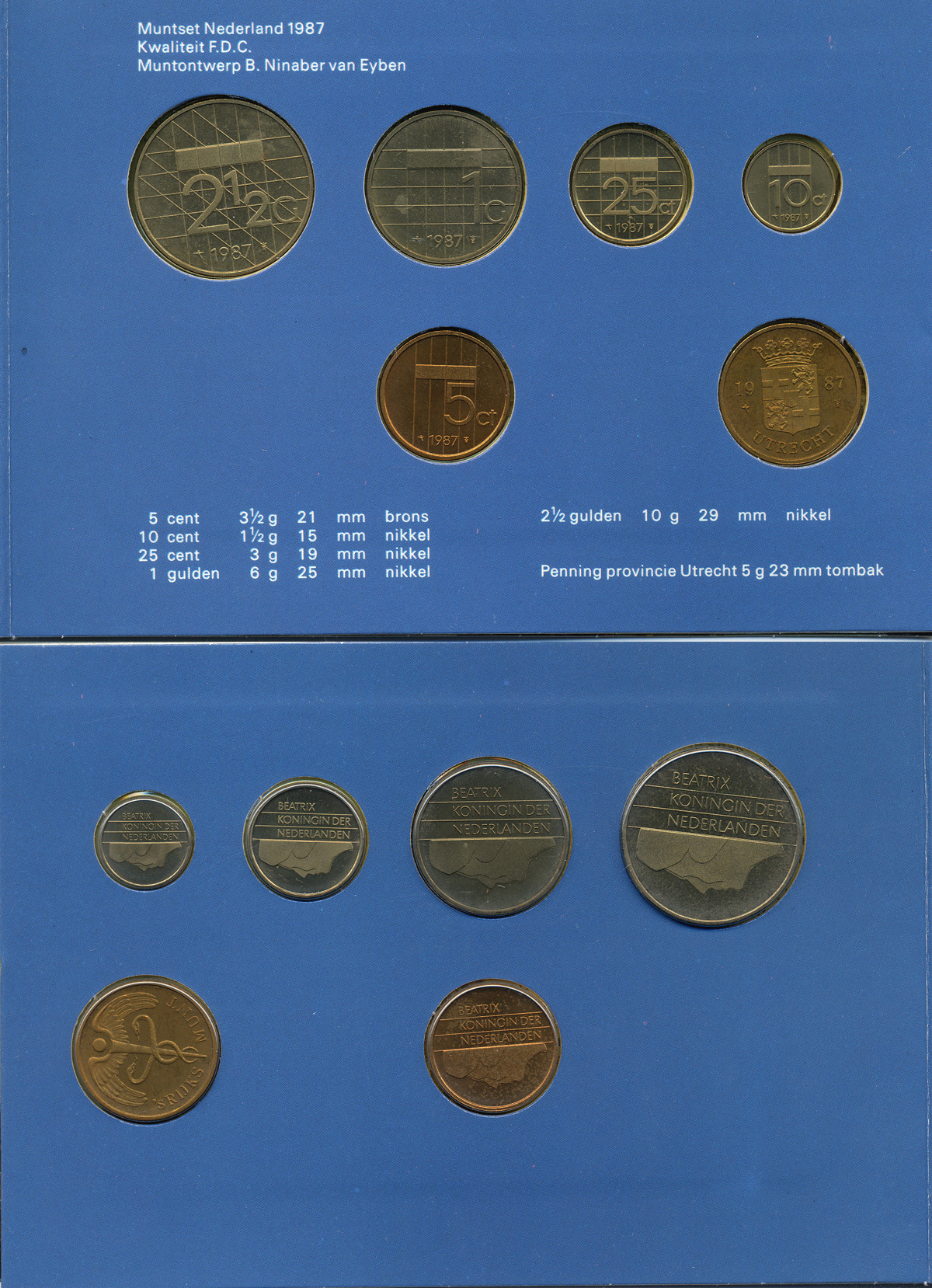 Нидерланды набор из 5 монет 1987 буклет, плюс жетон монетного двора    UNC  1-6-2-22