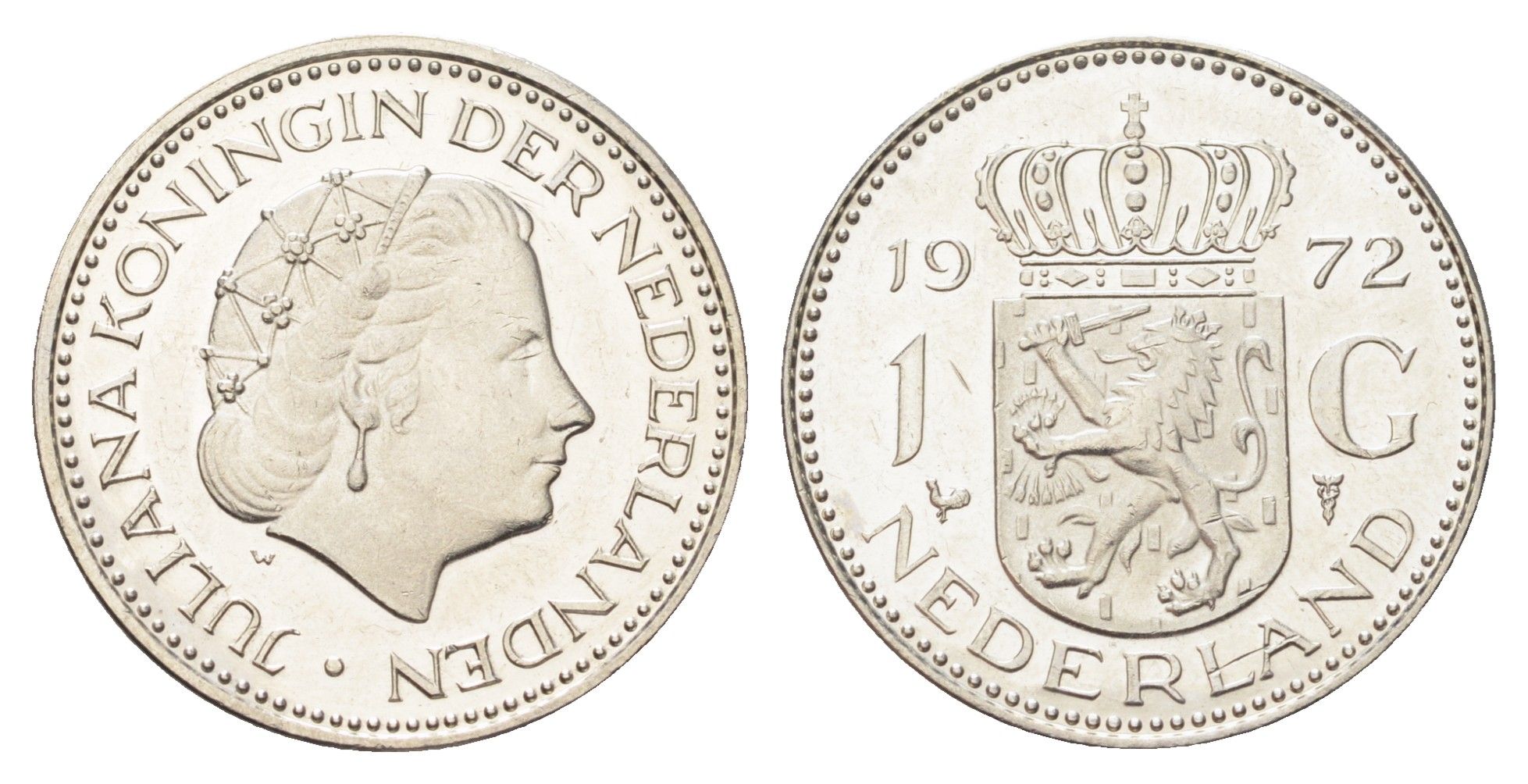 Нидерланды 1 гульден 1972 Юлиана (1948-1980) KM 184a никель UNC 4706-1236